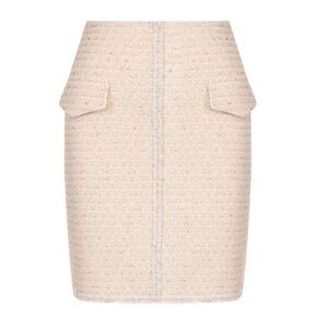 St. John Boucle Knit Metallic Pencil Skirt Size 2 Pink Tweed Old Money